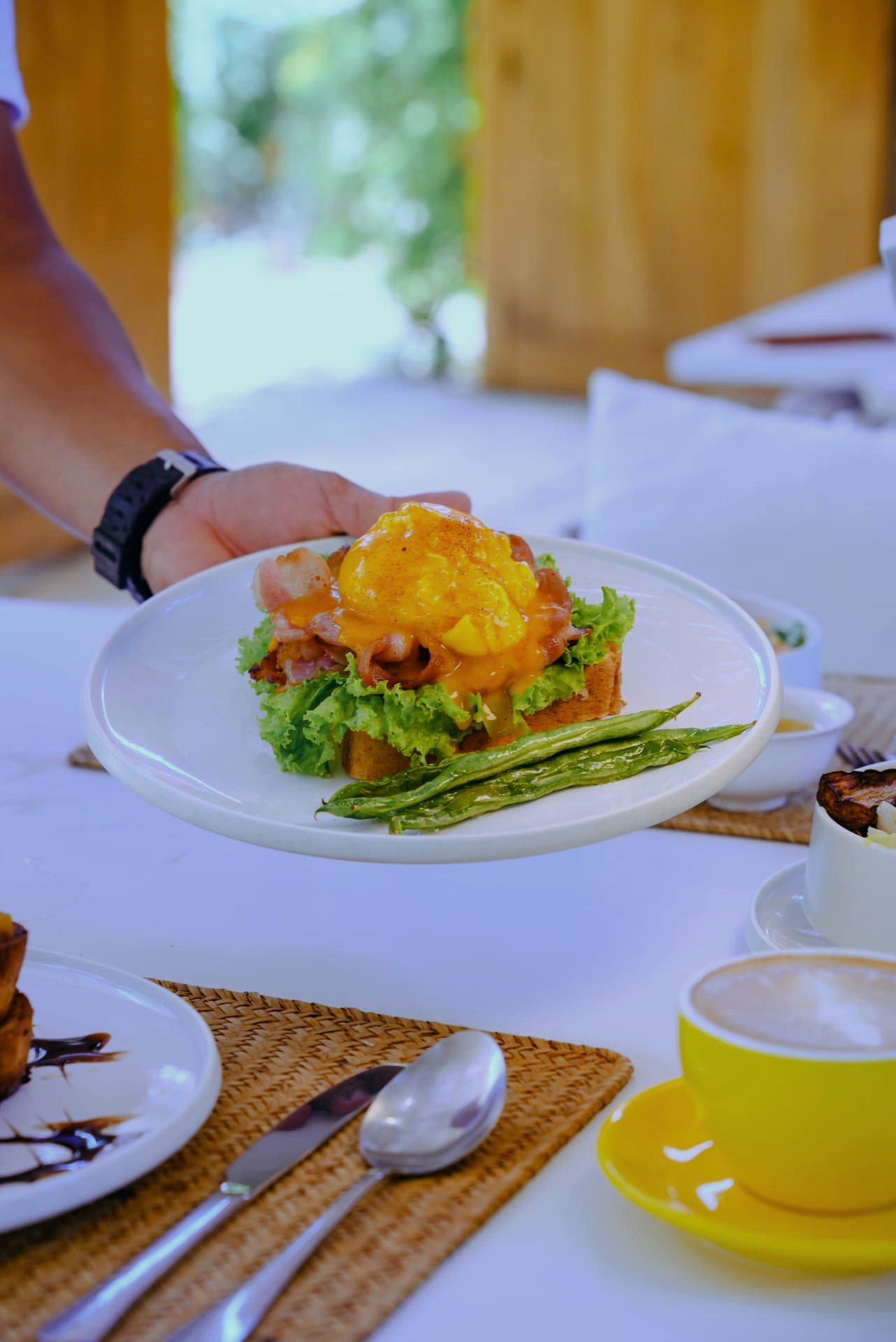 Eggs benedict breakfast plate served at Namal Resort